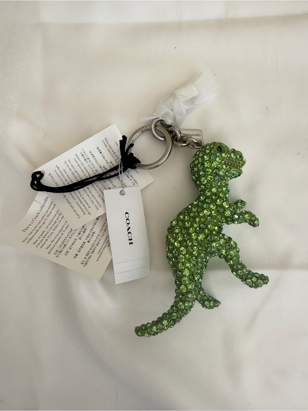COACH Green Crystal Rexi Dinosaur Keychain Charm NWT